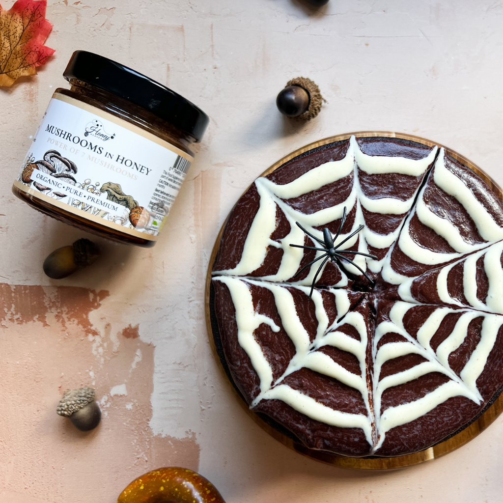 Spooky Halloween Chocolate Pumpkin Cake with Spider Web Decoration